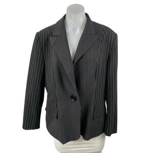 Bandolera Women's Black Long Sleeve Pinstriped Peak Lapel Blazer Coat Jacket 16